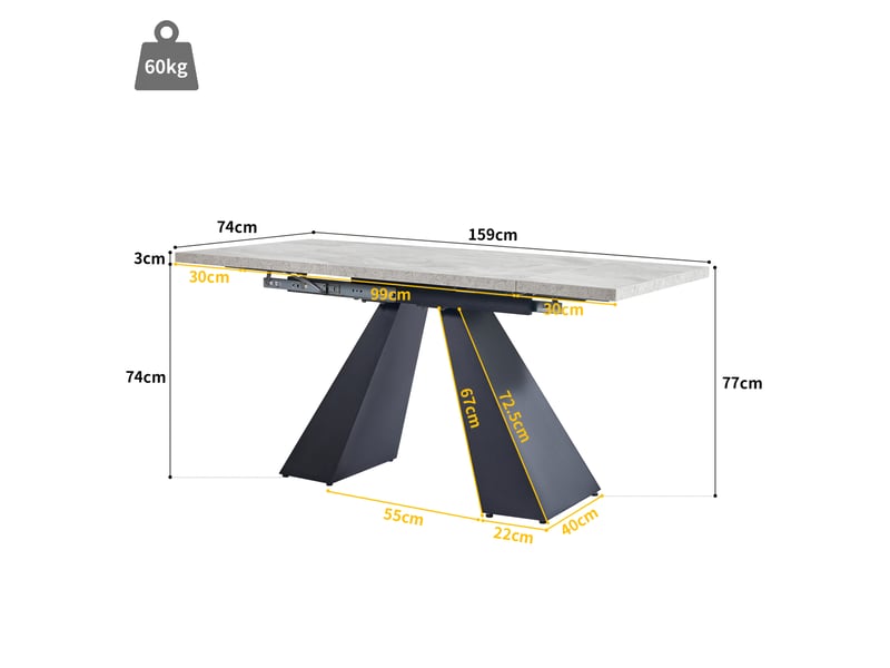 Table à manger extensible 99 à 159x74 cm, plateau effet marbre gris et pieds noirs - Conforama E