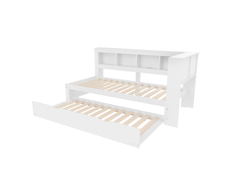  Lit banquette avec lit gigogne, prise et 2 usb, blanc, 90x200 cm, sans matelas  - Conforama E