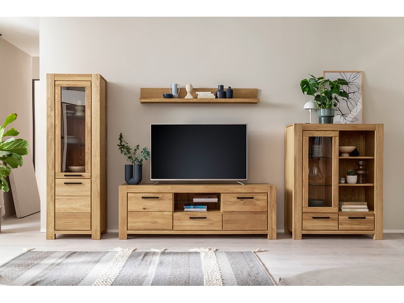  Ensemble de meubles de salon de 4 pièces: 2 vitrines 1 meuble tv 1 étagère murale, coloris chêne huilé  - Conforama B
