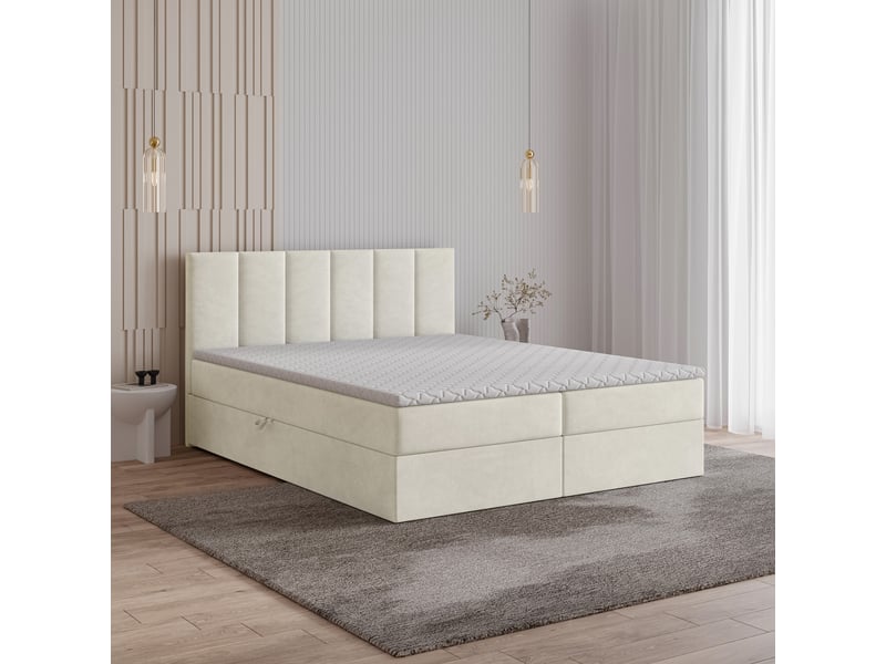  Boxspring meril 200x200 cm, lit complet avec matelas, beige  - Conforama B