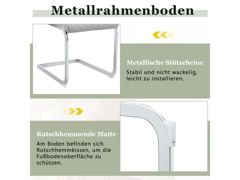  Lot de 2 chaises de salle à manger gris clair en cuir pu avec pieds en métal argenté et haut dossier 100cm  - Conforama D