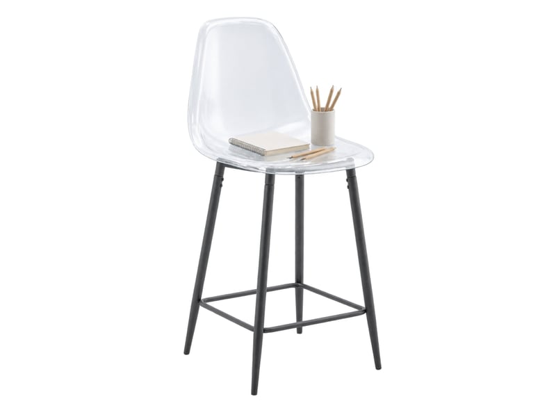 Tabouret de bar lot de 2 avec repose-pieds et structure métallique, en plastique transparent et noir pour cuisine - Conforama A