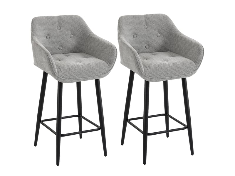  Lot de 2 tabourets de bar, chaises de bar rembourrées en chenille, assise large 67h cm, dossier et repose-pieds, gris  - Conforama A