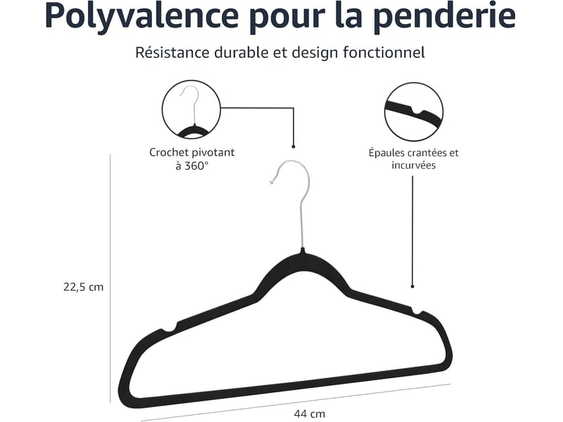  Lot de 10 cintres en velours  – noir  - Conforama B