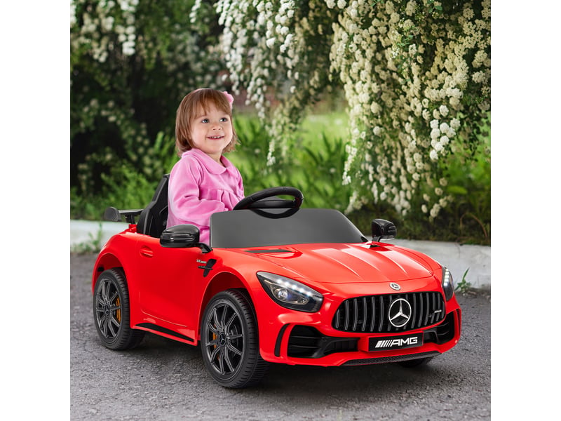  Voiture électrique pour enfants de 3 à 6 ans mercedes-amg gtr avec 2 moteurs et télécommande, vitesse de 3 à 5 kmh, rouge  - Conforama D