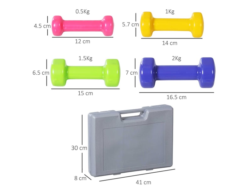  Set d'haltères avec mallette, 4 paires d'haltères de 0,5 à 2 kg pour entraînement à domicile  - Conforama C