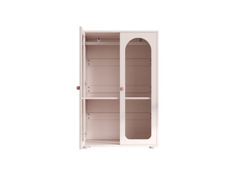  Armoire enfant 2 portes 80x50x120 cm mdf rose bébé laqué, poignées en céramique, portes transparentes avec tringle  - Conforama D