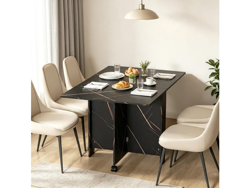  Table à manger pliante extensible 120 x 80 cm à roulettes verrouillables, noir  - Conforama D