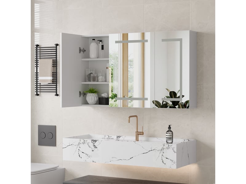  Armoire murale de salle de bain - 100x60cm - miroir led 3 couleurs antibuée avec prise eu et distributeur de mouchoirs - blanc  - Conforama B