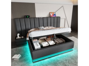 Lit coffre 160x200 cm REDOM   coloris gris