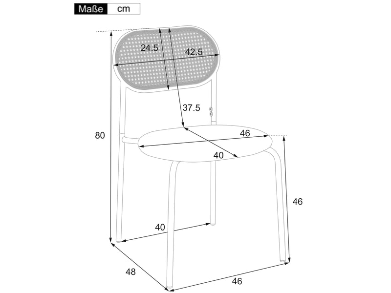  Lot de 2 chaises de salle à manger marron, dossier en rotin, assise pu et pieds métal  - Conforama C