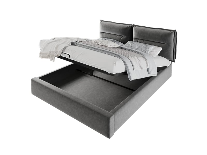  Lit double rembourré 140 x 200 cm avec coffre hydraulique et tête de lit réglable, velours gris, sommier à lattes Fay Lum - Conforama A