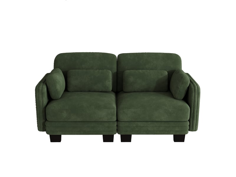 Canapé modulable 2 places en chenille avec structure en bois massif, coussins lombaires et accoudoirs, design simple et polyvalent - vert - Conforama A