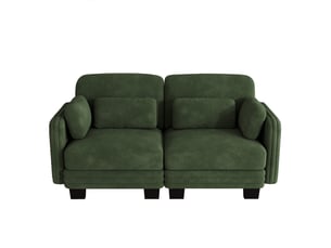 Canapé modulable 2 places en chenille avec structure en bois massif, coussins lombaires et accoudoirs, design simple et polyvalent - vert