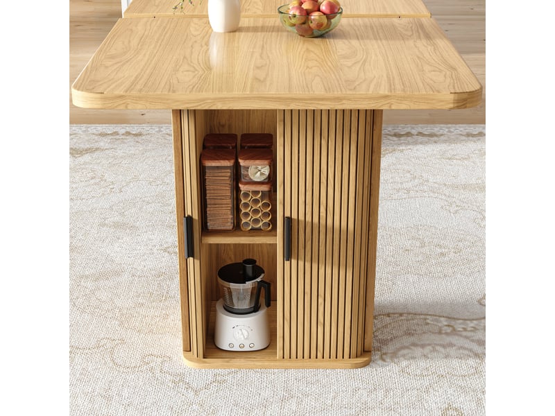 Table à manger extensible 140-180x80 cm avec rangements des 2 côtés, étagères intérieures, mdf et métal - bois naturel  - Conforama D
