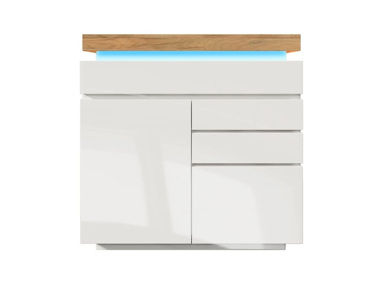  Commode 2 portes et 3 tiroirs avec led brillant blanc 110 x 39 x 115 cm  - Conforama A