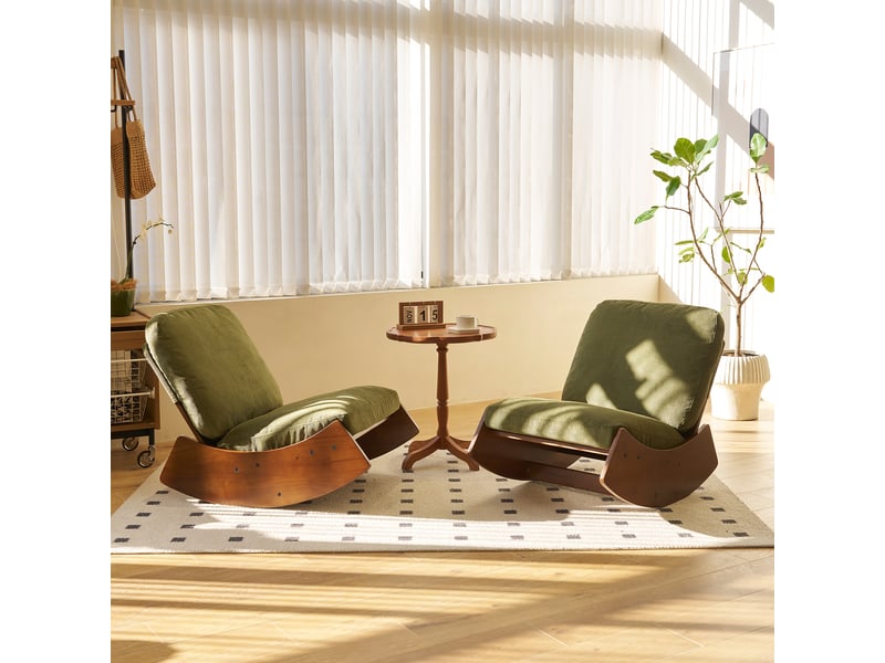  Fauteuil à bascule à glissement en velours côtelé et bois, vert  - Conforama D