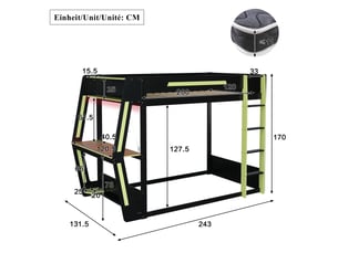 Lit mezzanine 120x200 cm coloris vert