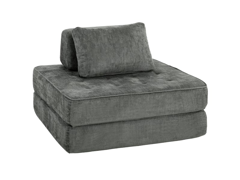 Canapé-lit pliant 2 en 1, chauffeuse 1 place, convertible en chenille, coussin épais, gris, dossier et oreiller - Conforama B