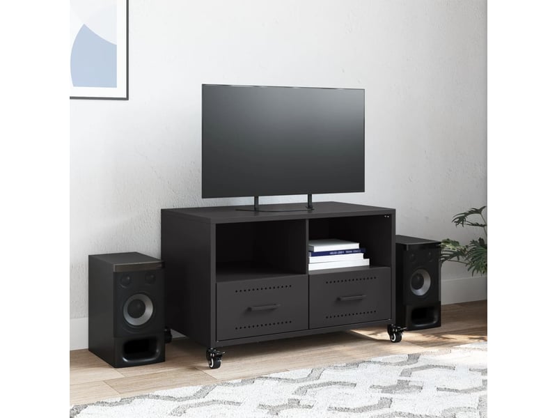  Meuble tv - banc tv - meuble de rangement noir 68x39x43,5 cm acier  - Conforama C