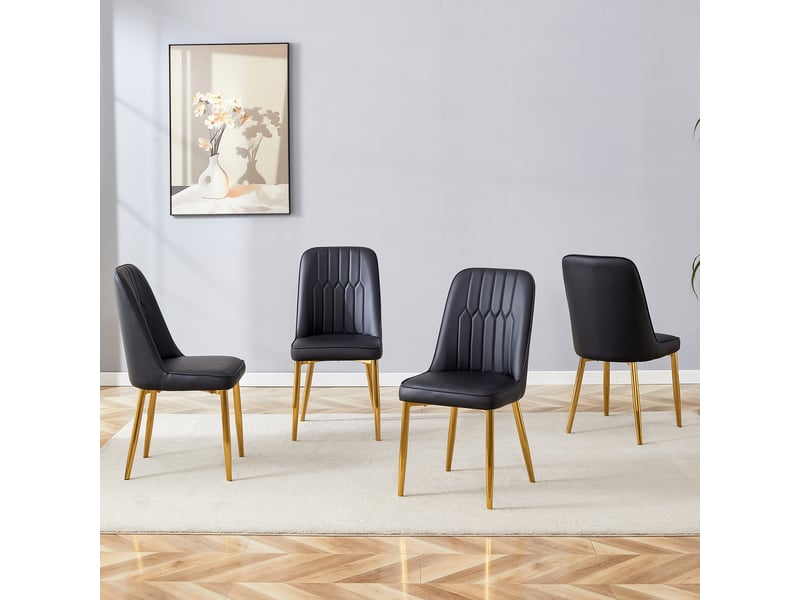  Lot de 4 chaises de salle à manger en simili cuir noir, pieds métal antidérapants  - Conforama B