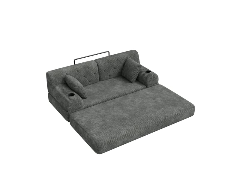 Canapé convertible 2 places en velours côtelé gris foncé avec poches latérales - Conforama A
