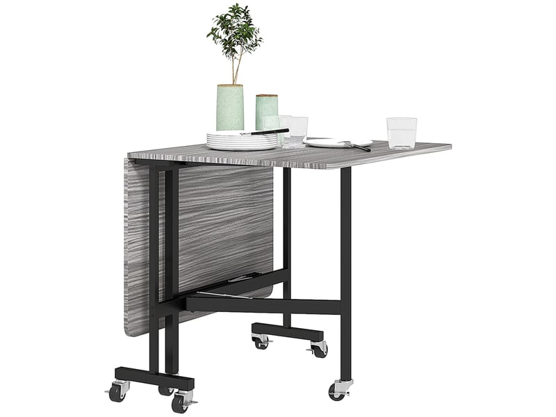  Table pliable 6 personnes - table à rabat mobile 6 roulettes - acier noir effet bois gris  - Conforama E