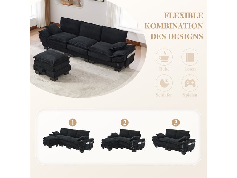  Canapé d'angle réversible fixe 3 places tissu noir  - Conforama E