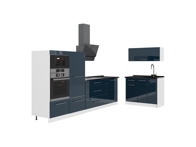 Vicco cuisine, bleu foncé brillantblanc, 380cm, pt anthracite - Conforama A
