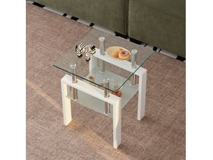 Lot de 2 tables d'appoint 45x45x52 cm – transparent – verre trempé à 2 niveaux avec rangement ouvert