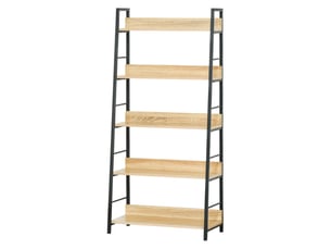 Étagère bibliothèque style industriel incliné 5 niveaux 70l x 35l x 150h cm coloris chêne clair noir