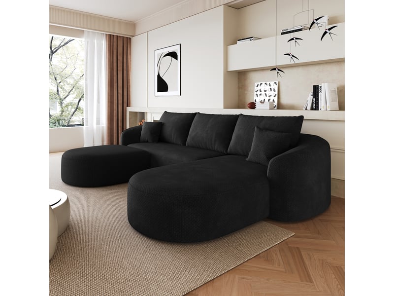 Canapé d'angle, canapé modulable — forme u, noir, 266 cm, sans montage - Conforama E