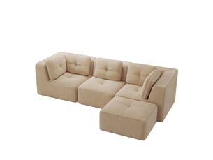 Canapé d'angle en l sans cadre, canapé d'angle modulaire 3 places, cord, assise profonde, sans montage, beige