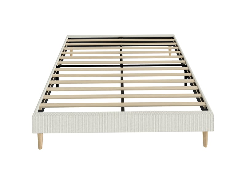  Lit double sommier design scandinave velours côtelé - compatible matelas 190x140cm - beige  - Conforama A
