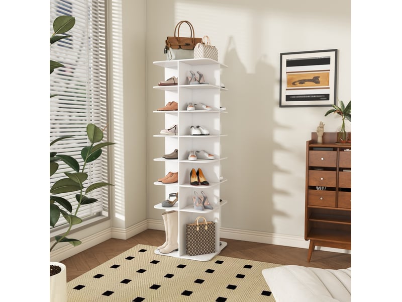 Meuble à chaussures rotatif à 7 niveaux avec rangement surélevé pour entrée et chambre, blanc, 60 × 60 × 184 cm - Conforama B