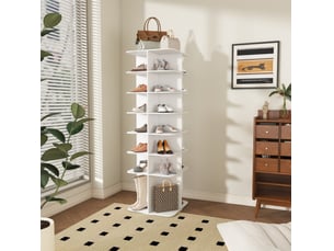 Meuble à chaussures rotatif à 7 niveaux avec rangement surélevé pour entrée et chambre, blanc, 60 × 60 × 184 cm