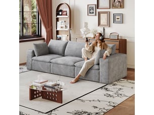 Canapé revêtement en tissu corduroy design à double couche housses de coussins amovibles sans montage teinte gris foncé