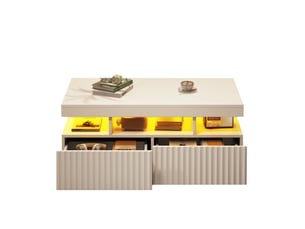 Table basse avec éclairage led 100x50x45 cm 2 tiroirs rayures verticales blanc