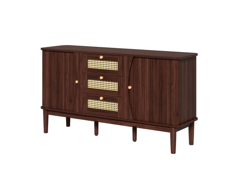 Buffet bas 3 tiroirs et portes coulissantes 141 cm evryae - Conforama A