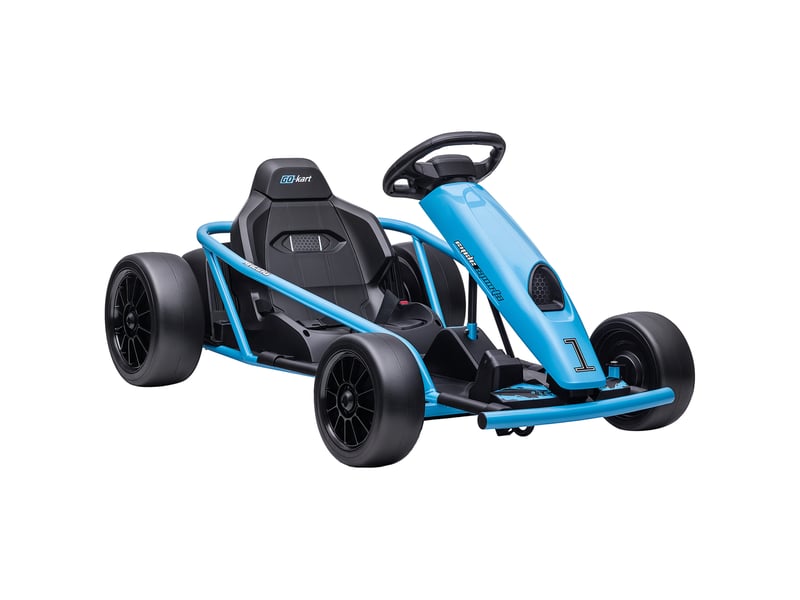  Kart électrique pour enfants, fonction drift, klaxon, musique, ceinture de sécurité, démarrage progressif, bleunoir  - Conforama A