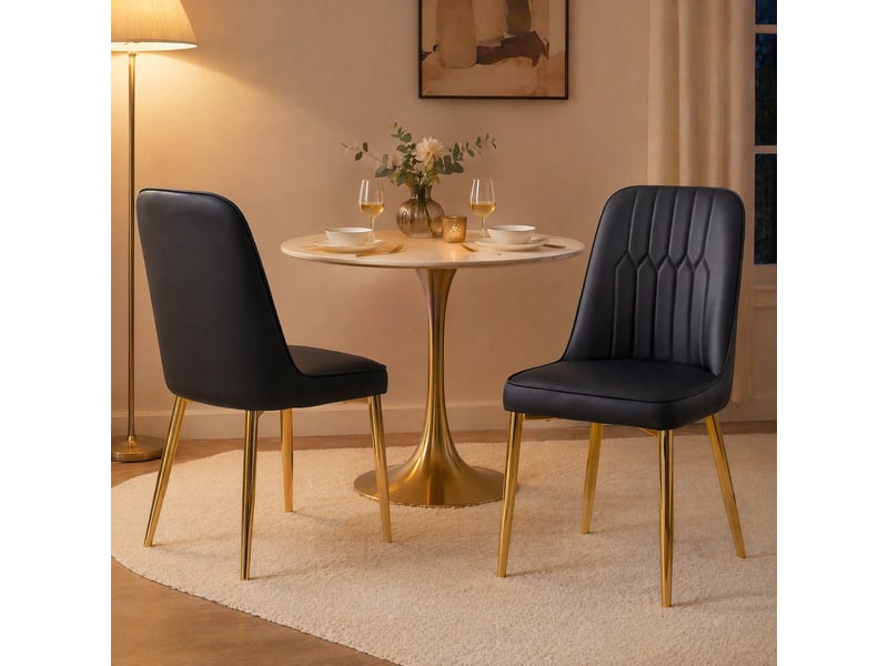  Chaise de salle à manger rembourrée, pieds métalliques antidérapants, similicuir pu noir et or  - Conforama D