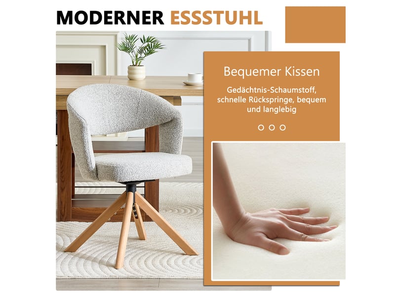  Lot de 2 chaises de salle à manger pivotantes,47x47,5x81,5 cm,tissu,gris clair  - Conforama E