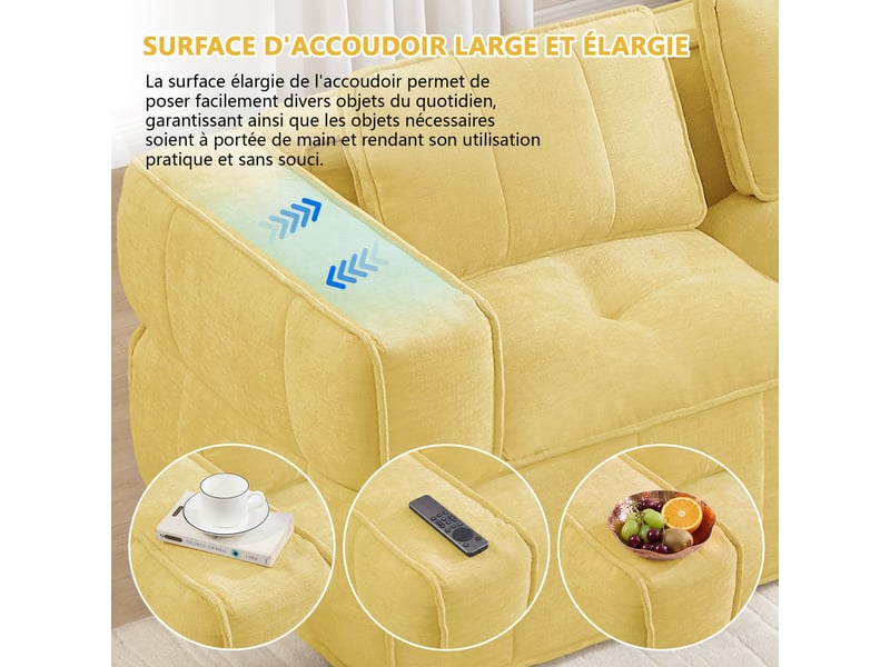  Canapé modulable 2 places en polyester,198x93x67cm,canapé à compression sans montage,mousse haute densité 32d,assise profonde,jaune  - Conforama W