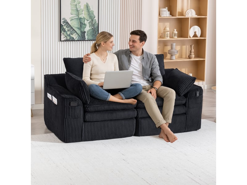  Canapé droit fixe 2 places tissu noir canapé compressible - Conforama B