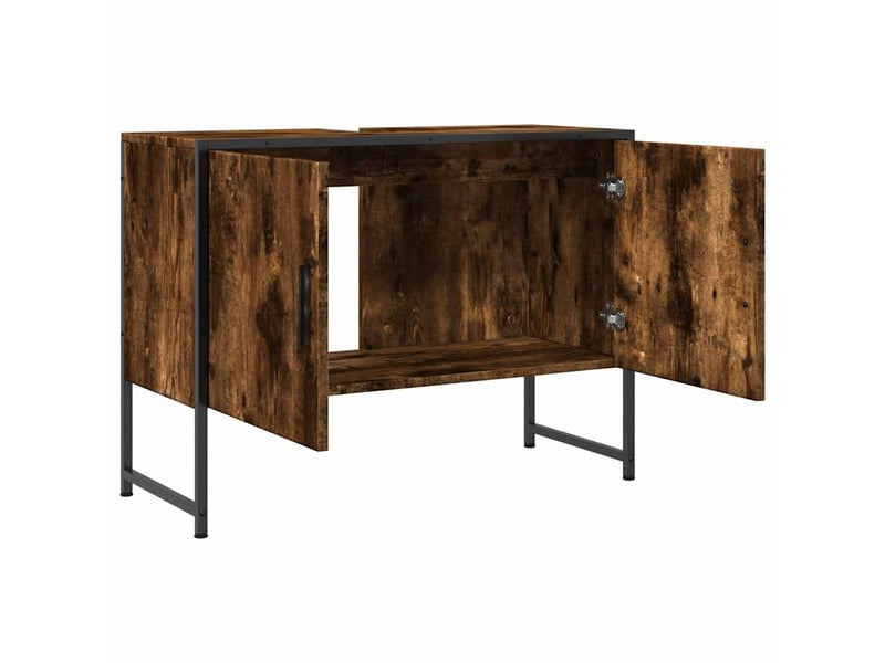  Armoire lavabo salle de bain, meuble de rangement chêne fumé bois d'ingénierie  - Conforama E