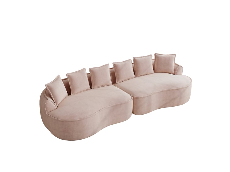 Canapé modulaire 4 places sans cadre en chenille rose avec coussins - 320 x 114 x 67 cm - Conforama A
