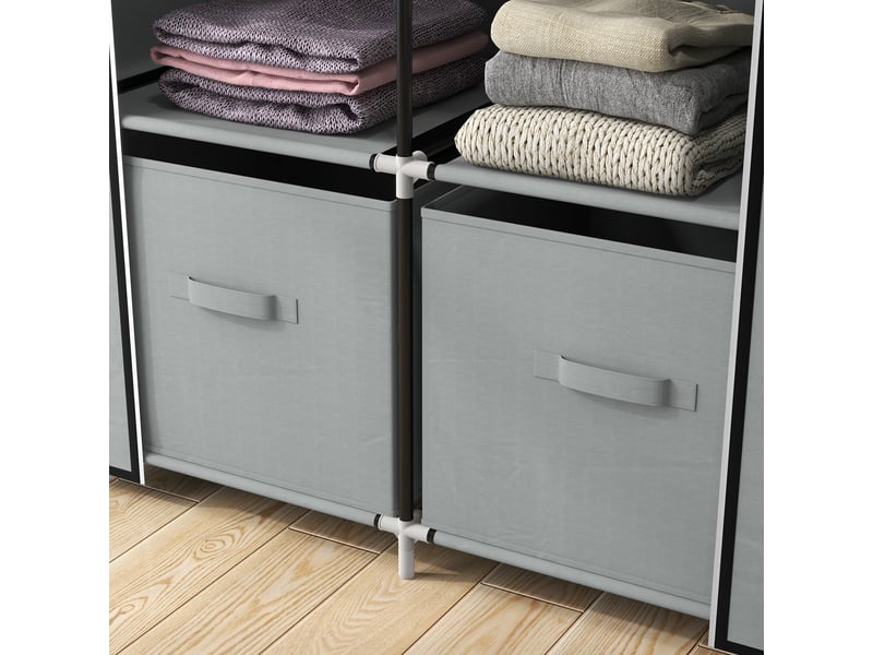  Armoire en tissu compacte avec penderie,5 étagères,2 tiroirs et housse zippée, 83×42.5×162.5 cm,gris clair  - Conforama E