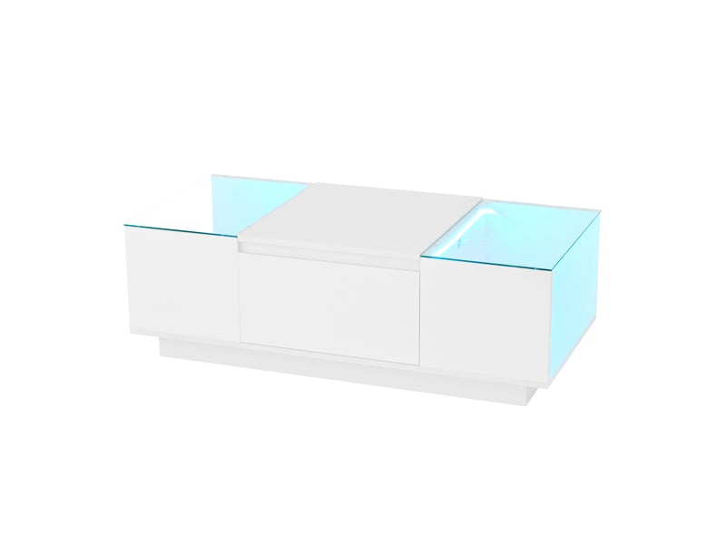  Table basse blanc, 2 tiroirs, rangement, éclairage led, gestion des câbles, portes vitrées, design moderne - 105x50x35cm - salon  - Conforama C