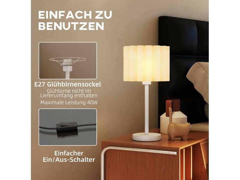  Lampe de table 25x25x48,5 cm e27 avec abat-jour ondulé et interrupteur à bouton blanc  - Conforama D