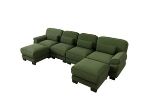 Canapé modulable en u - 4 places - 2 ottomans - velours côtelé - mobilier de salon - grand confort - assise confortable - vert